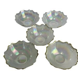Alabaster Glass White Swirl Gold Missing trim Bowls Set of 5